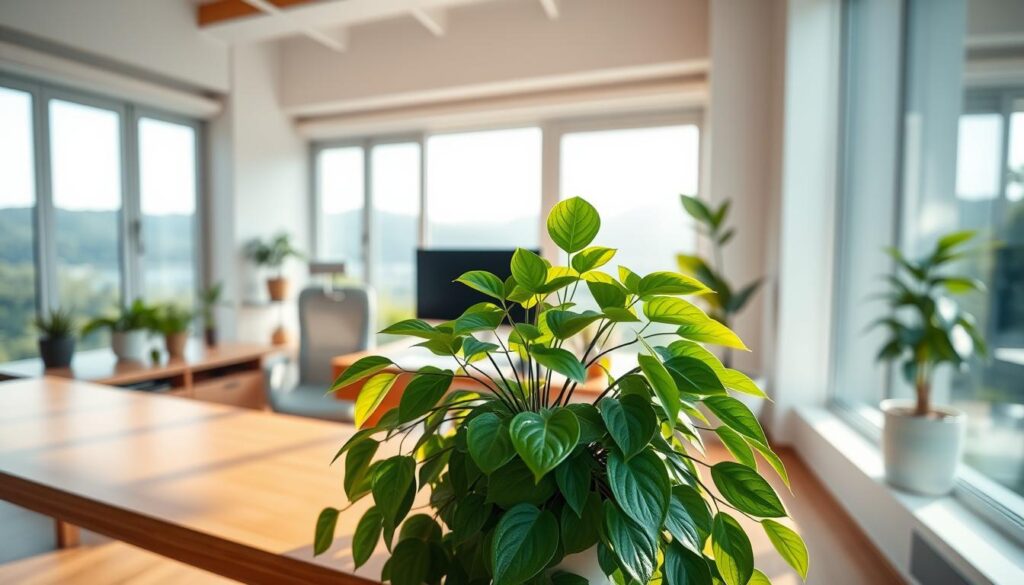 modern home office with plants