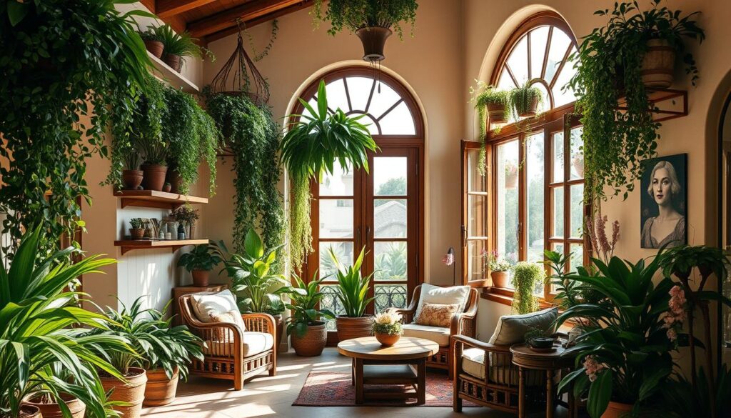 Mediterranean interior design with plants